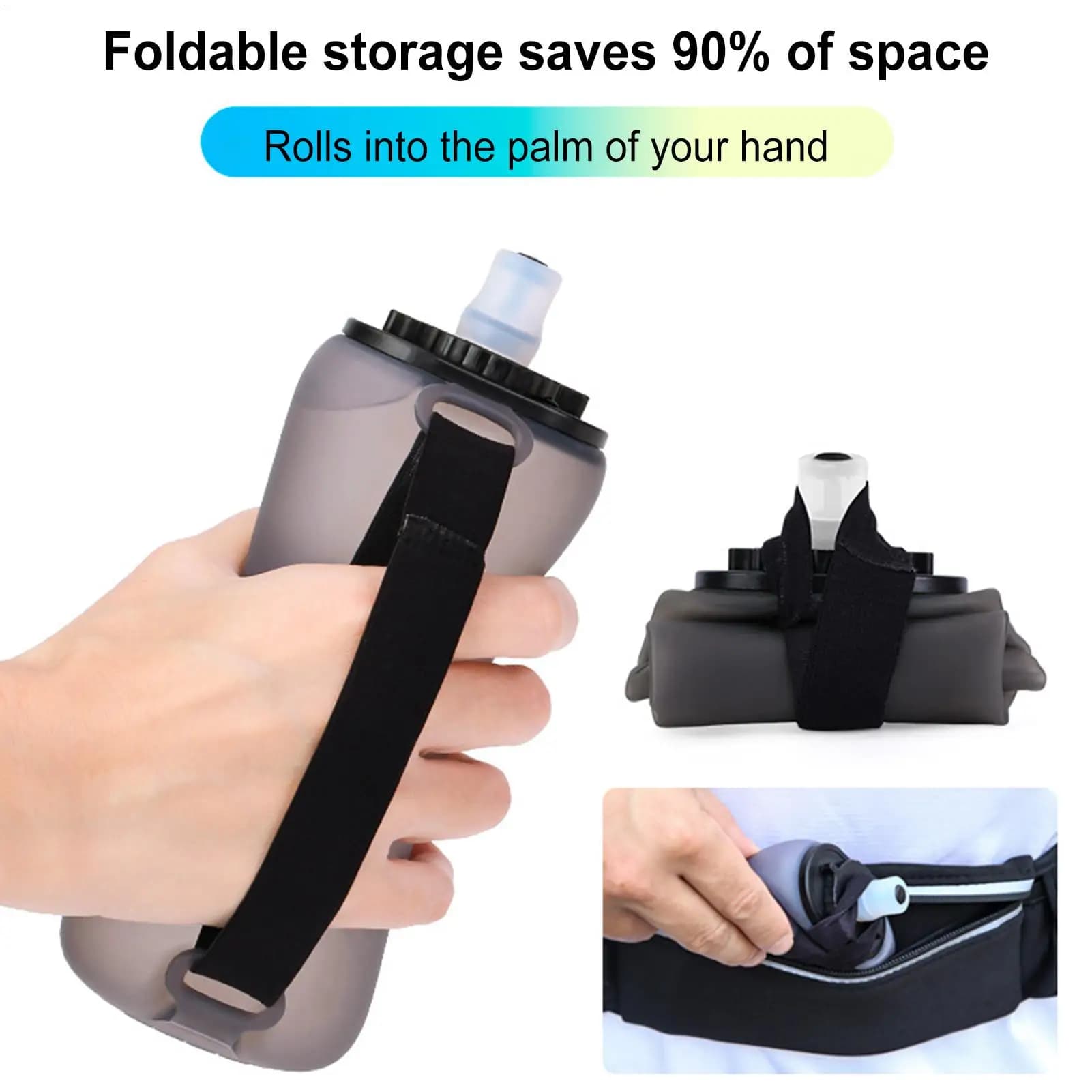 Foldable Water Bottle 350ml Soft Leakproof Folding Running Flask Portable Hydration Pack for Cycling Backpacking Sports