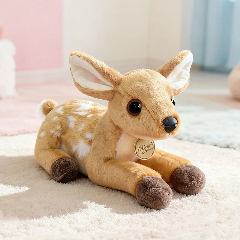 Adorabile Peluche Realistico a Forma di Cervo, Bambola in Tessuto Calmante per Bambini, Regalo Morbido Giocattolo Imbottito per Bambini