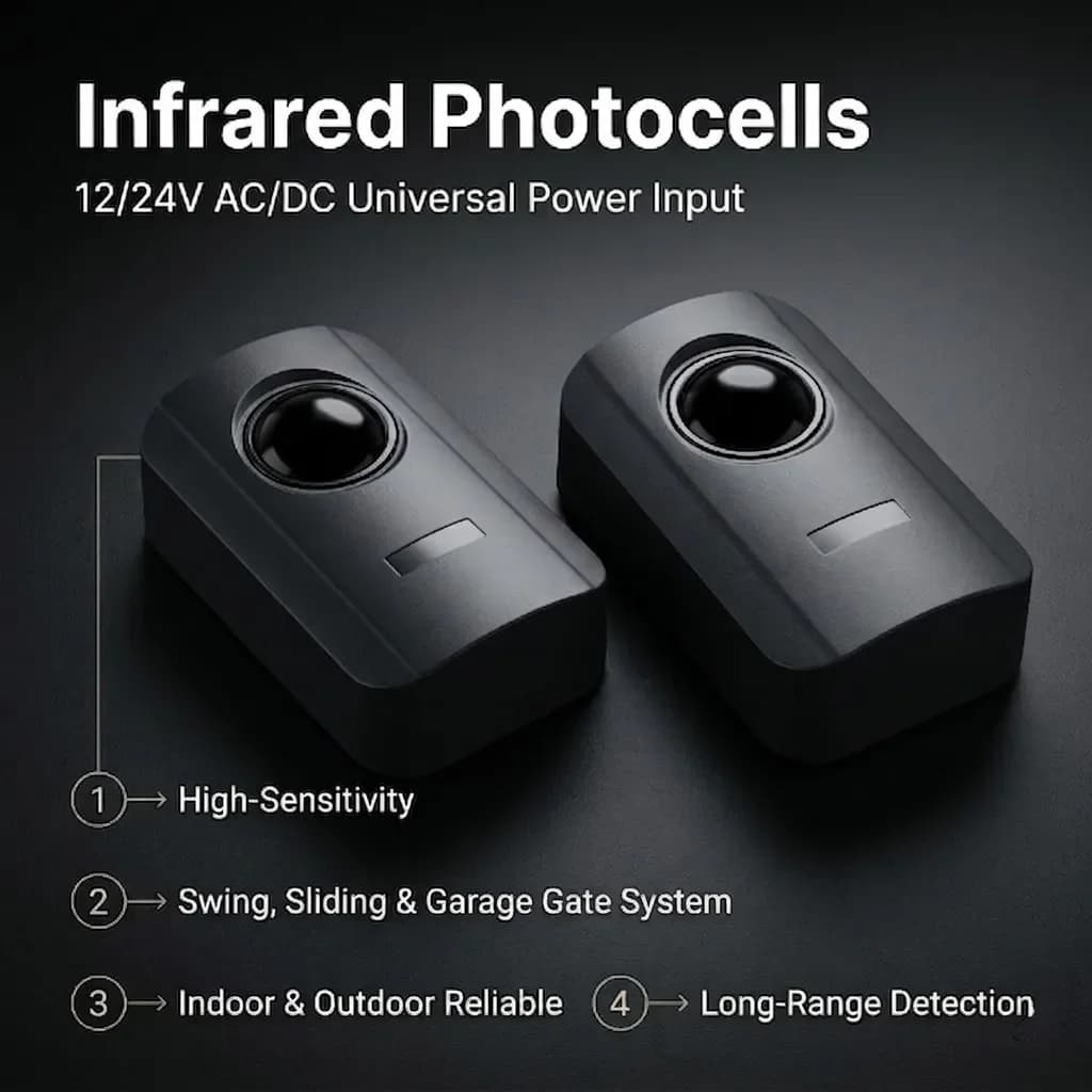 Rilevatore di Sicurezza a Infrarossi per Cancelli Automatici 12V 24V AC DC, Sensore Fotoelettrico a Barriera per Porte da Garage e Controllo Accessi