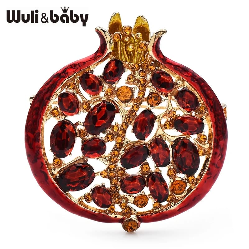 Wuli&baby Spilla with red crystal pomegranate plant for women's clothing accessories, summer jewelry