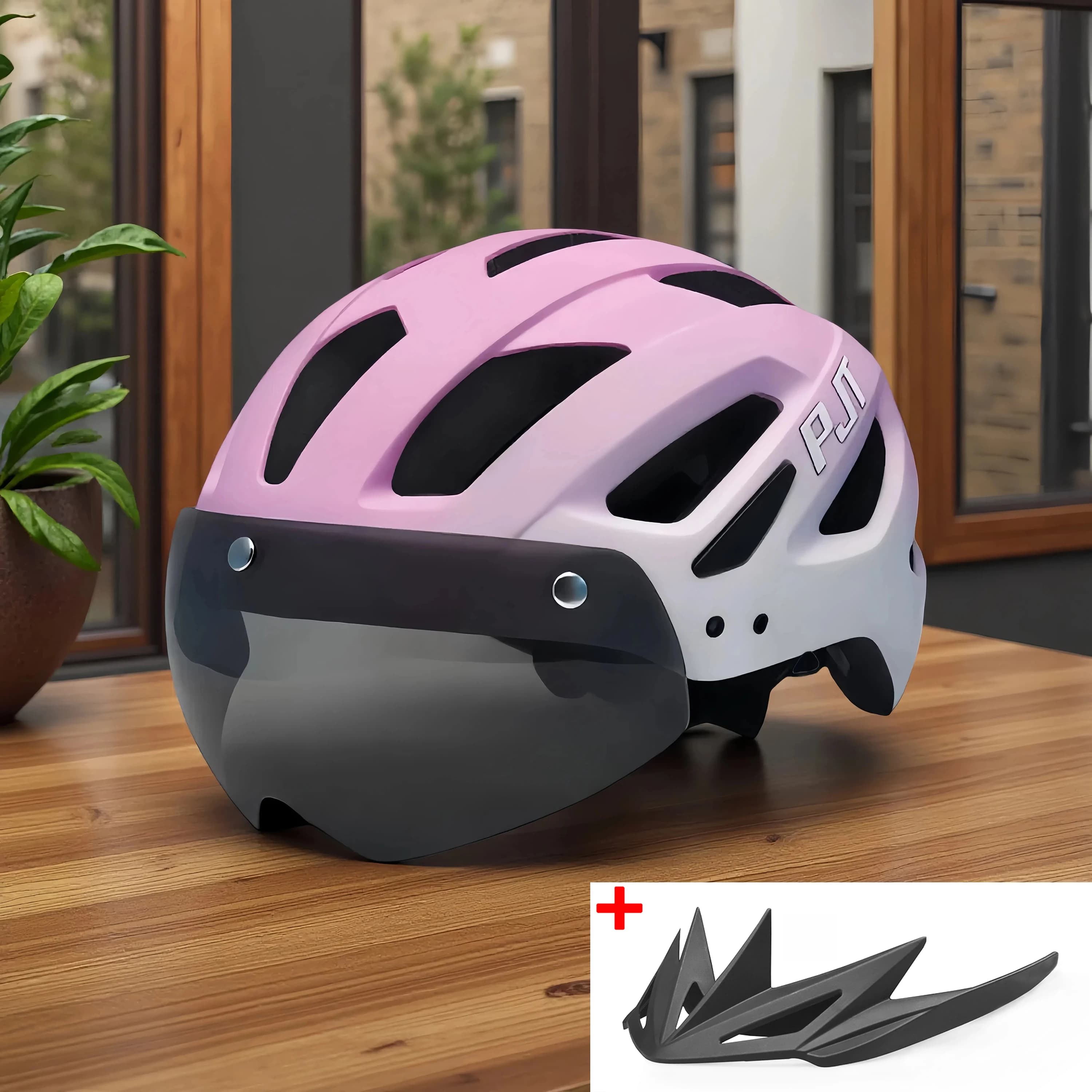 PJT Bicycle Helmet 4 in1 Adult Bike Helmet Dual Mode Glasses Sun visor Cycling Helmet on road MTB Light and breathable bicycle helmet