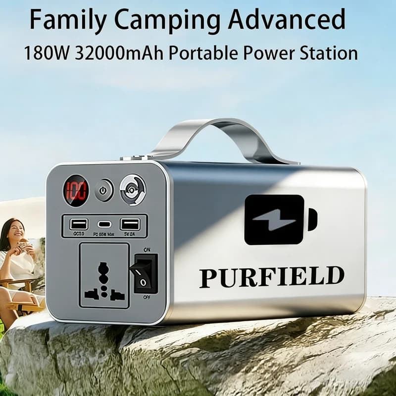 Stazione di Alimentazione Portatile 180W 110V 220V, Generatore Solare 32000mAh, Power Bank di Emergenza per Casa e Campeggio