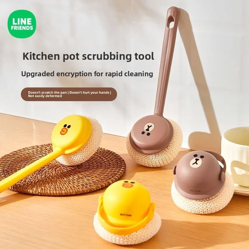 Spazzola per Lavaggio Piatti LINE FRIENDS Brown Cony Sally, Cartone Animato Anime, Carina, Kawaii, per Cucina Domestica, con Manico Lungo, Spazzola per Pulizia, Vendita all'Ingrosso