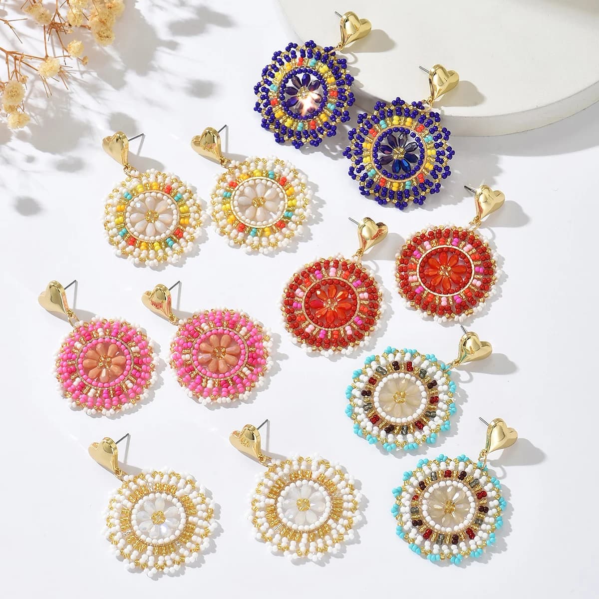 Gioielli con orecchini dolci ed eleganti dal design unico vintage con perline fatte a mano a forma di cuore di girasole in stile bohémien