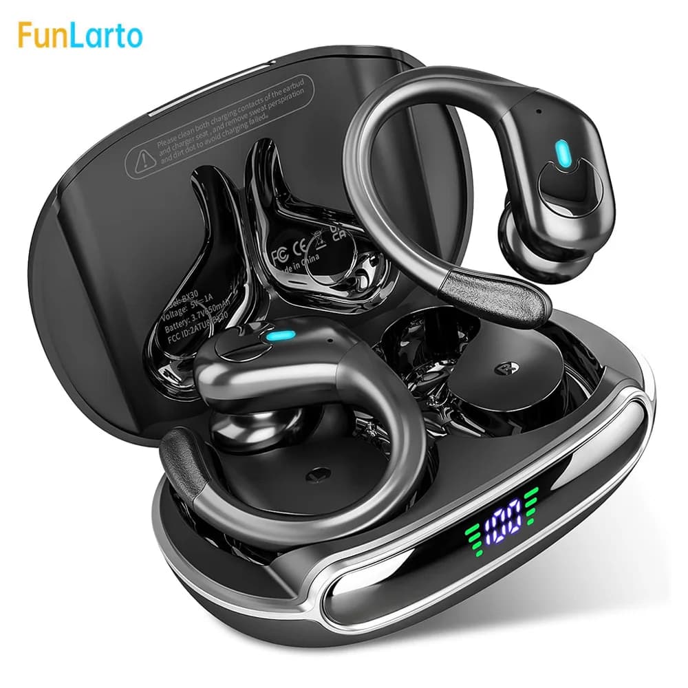 Auricolari Bluetooth sportivi IPX7 Cuffie wireless impermeabili 60 ore di musica con microfono Display di alimentazione a LED Auricolari TWS con gancio morbido