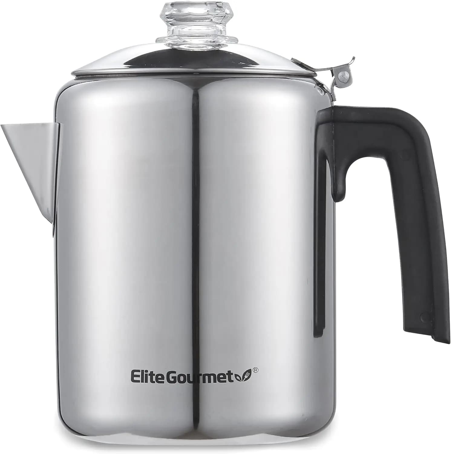 EC008 Classic Percolation Coffee Maker, Transparent Glass Control Handle, Anti-coating Handle, Without Cable, 8 Cups, Stainless Steel