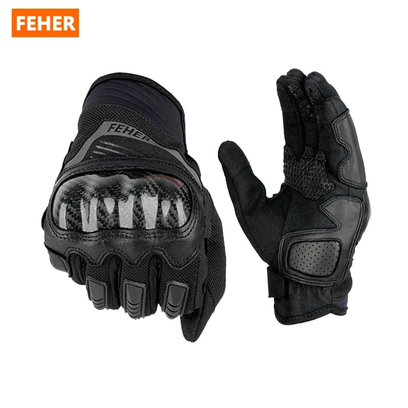 Guanti da moto FEHER da uomo, estivi, traspiranti, in vera pelle, con touchscreen, anti-caduta, ventilati.