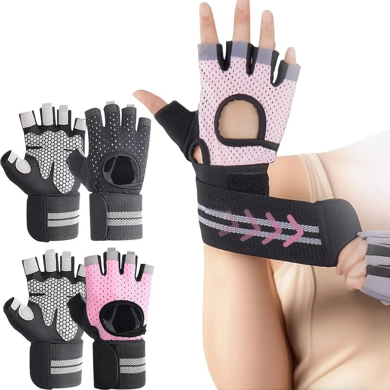2-piece weight lifting gym Gloves Unisex Breathable Training Gloves Non-slip Training Gloves Adjustable Wrist Support Fitness Gloves