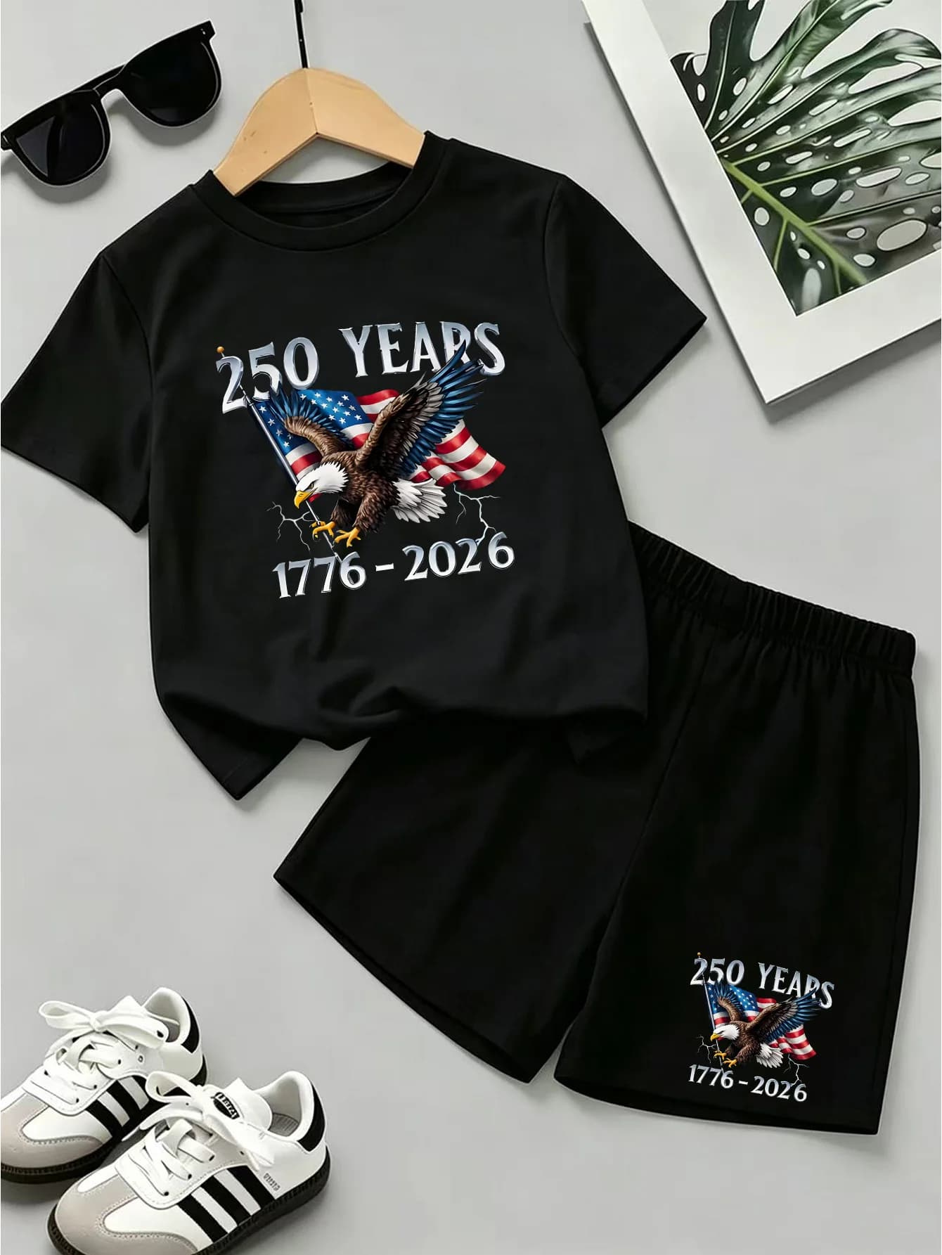Set Comemorativo del 250° Anniversario della Festa dell'Indipendenza 1776-2026, Completo Sportivo Casual per Bambini con T-Shirt a Maniche Corte e Pantaloncini