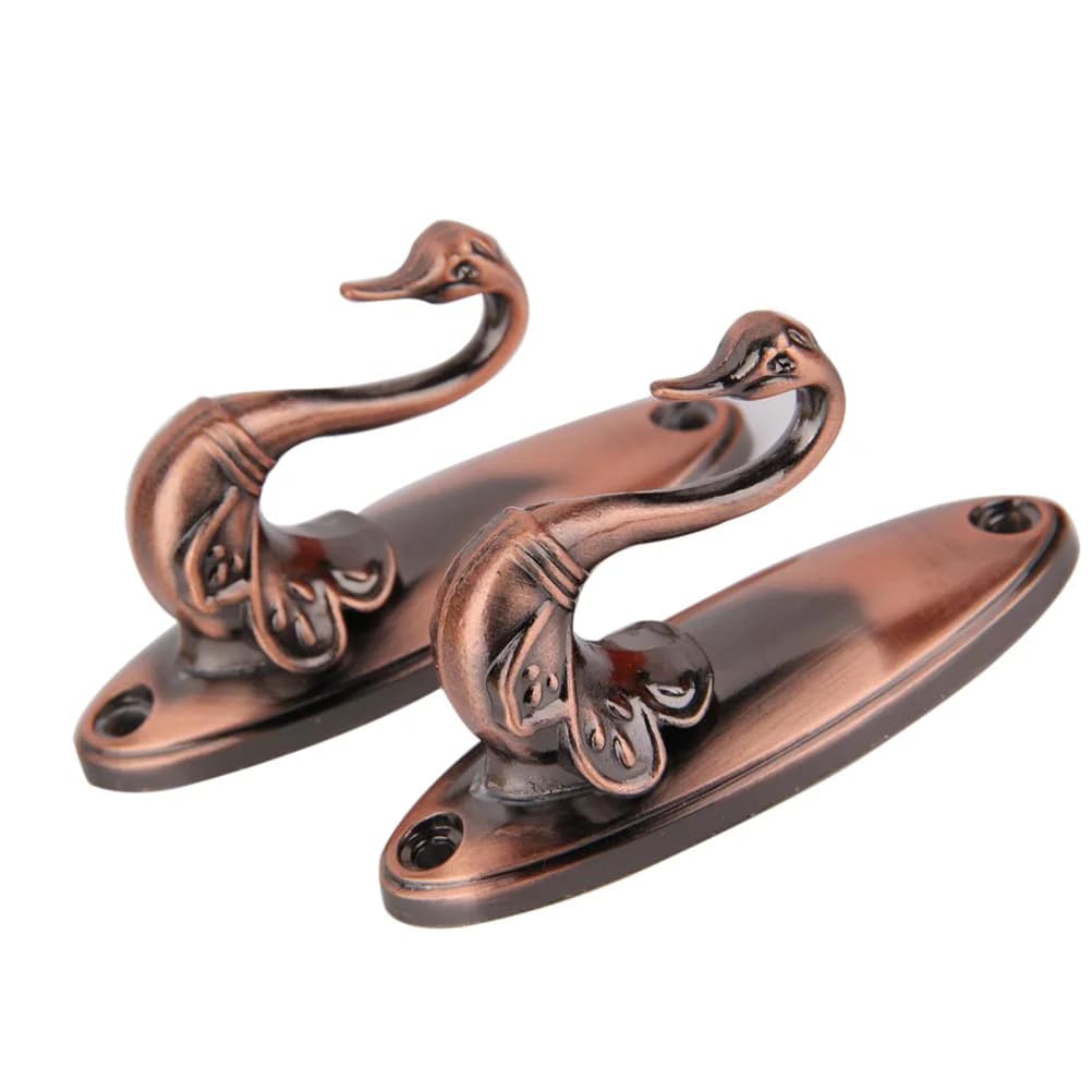 Coppia di Fermatende in Lega di Zinco Bronzo a Forma di Cigno, Eleganti Ganci Classici per Tende, Abiti, Cappelli, Gancio per Tende a Rosa