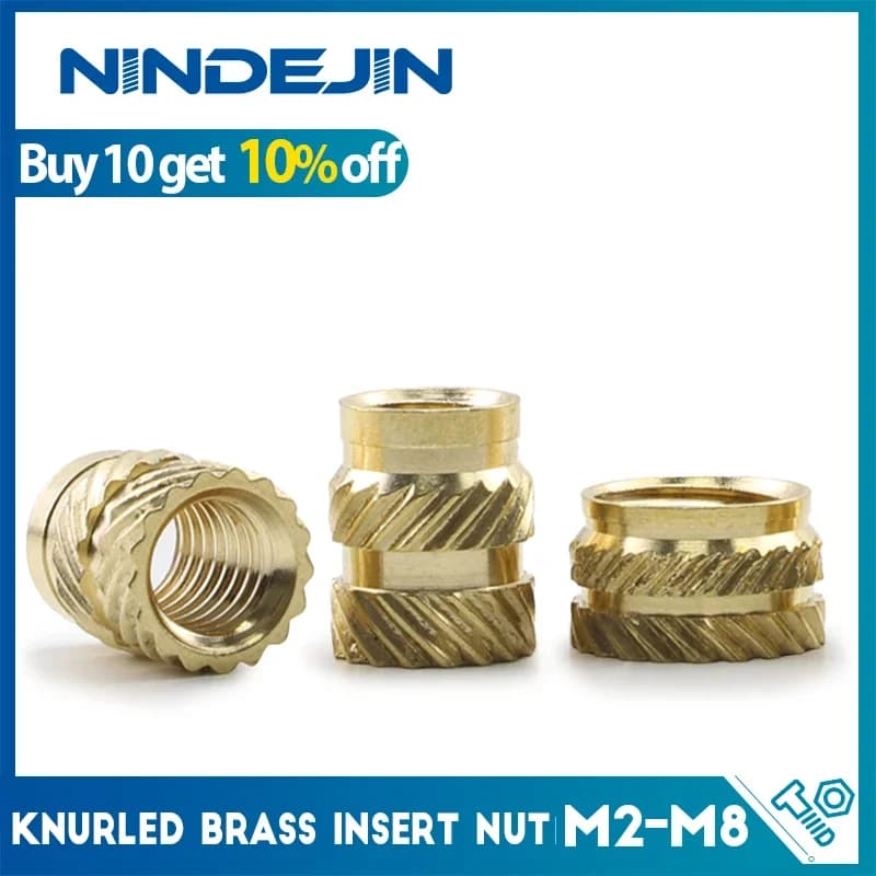 NINDEJIN 5-50 pezzi dado inserto in ottone dado zigrinato M2 M3 M4 M5 M6 M8 set di calore inserto filettatura dado zigrinato per parti di stampa 3D laptop