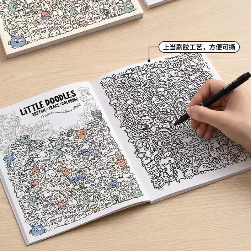 Line Art Sketch Book Stress Relief Anti-anxiety Coloring Book Funny Cartoon Doodle Draft Notebook Office Relax Pastime Gift