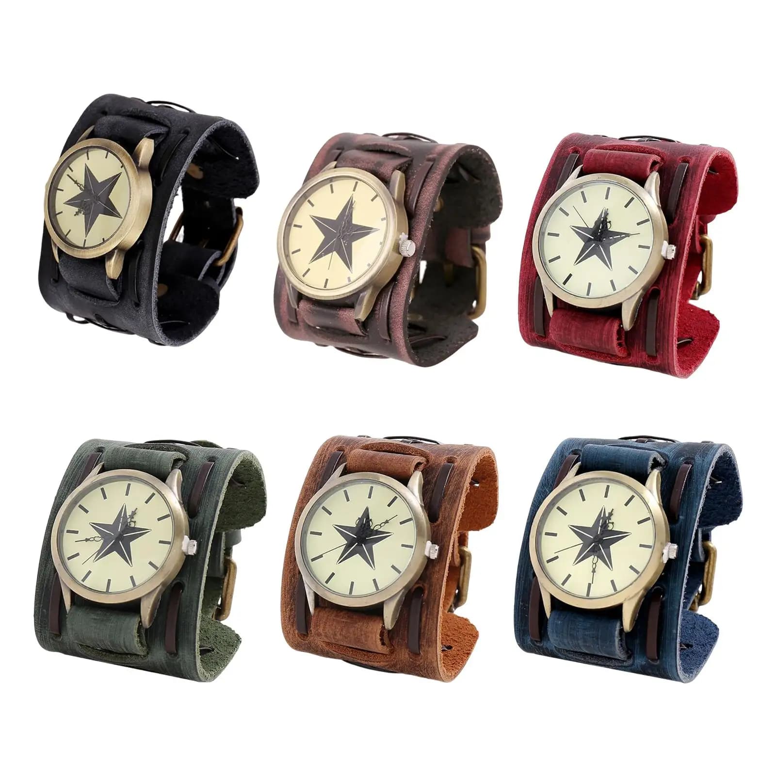 Antique Men Watch Punk Style PU Leather Gift Cuff Wristwatch for Wedding Anniversary Christmas Valentine'S Day Thanksgiving Day