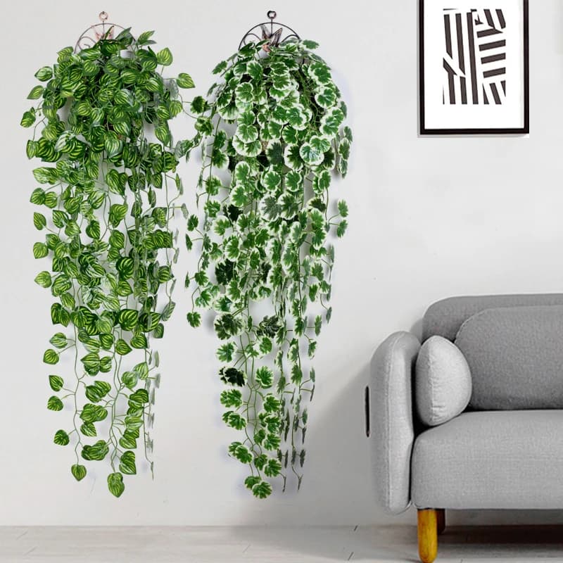90 cm artificial green plant hanging wall edible leaf Pothos Begonia grape vine house garden wall wedding decoration
