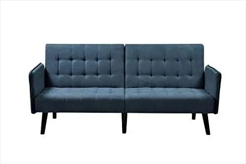 Divano Letto Convertibile Moderno da 78 Pollici, 2 Posti, Completamente Trasformabile, Rivestimento in Lino, Gambe in Legno, Blu