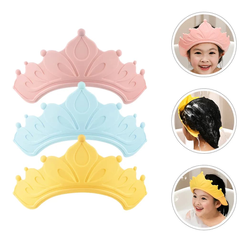 Set di 3 Cappelli da Bagno per Bambini, Regolabili, Impermeabili, per Lavaggio Capelli, Visiera Protettiva per Orecchie e Occhi