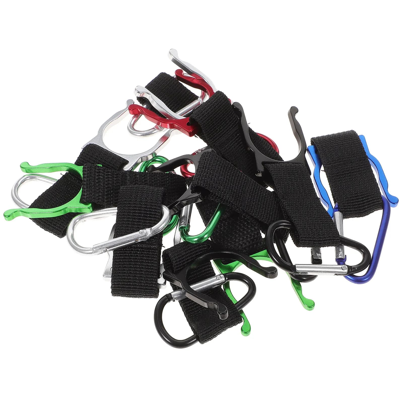 10 Pieces Clips D Bottleholder in Aluminium with Hook and Nylon Strap, Portable Bottle Holder for Camping, Hiking, Travel, Motorcycle