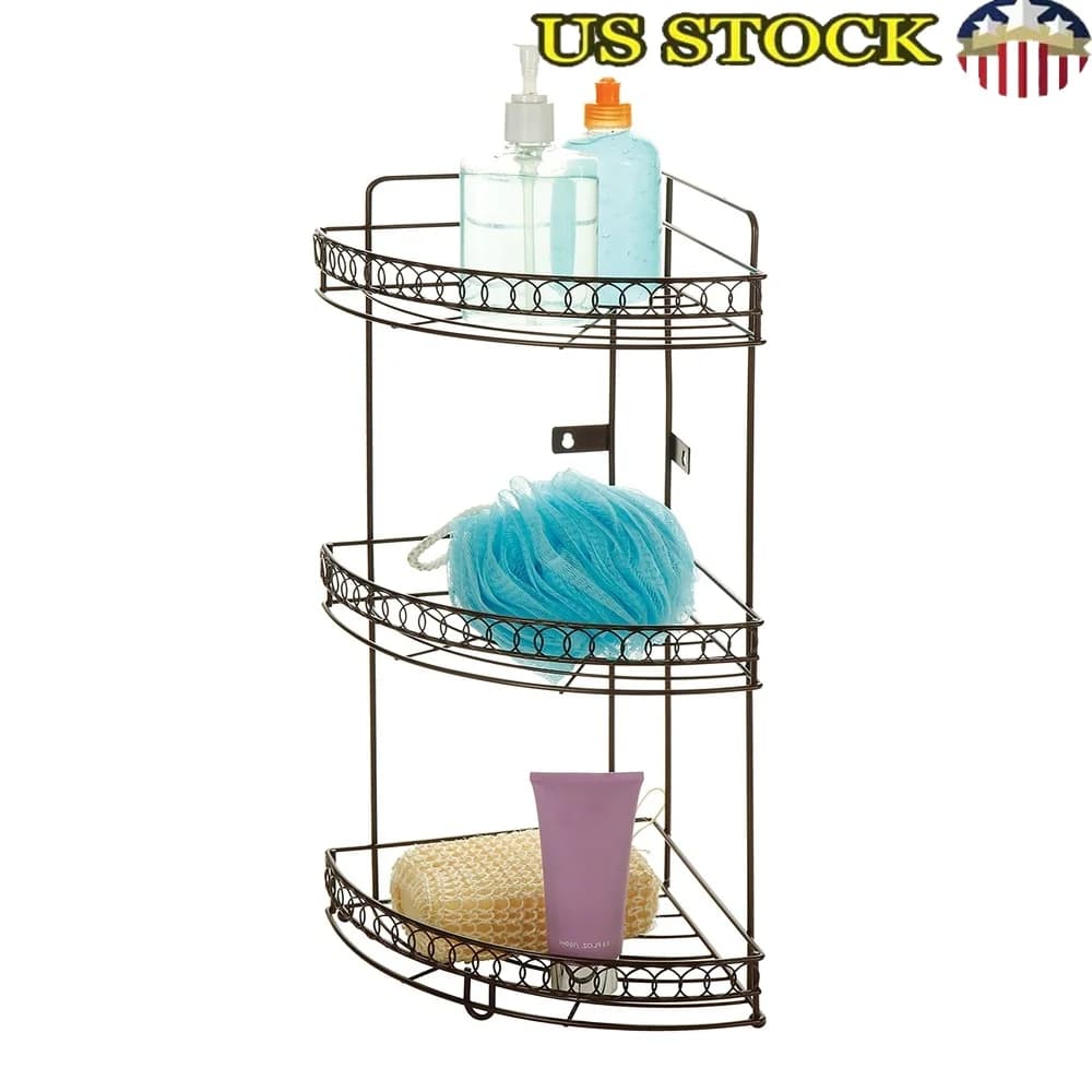 Mensola da bagno angolare a 3 livelli, portaoggetti in metallo, resistente alla ruggine, organizer per doccia, design salvaspazio, costruzione durevole, facile