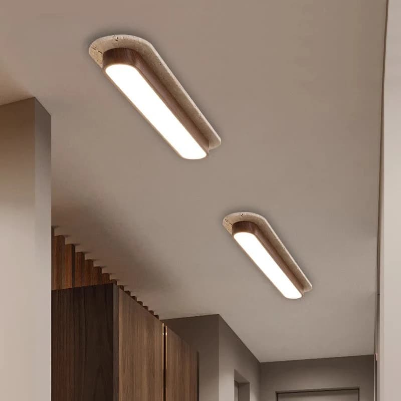 Solid Wood Color Long Strip Ceiling lamp Travertine Bedroom Ceiling Chandelier Aisle Corridor Yellow Travertine LED Ceiling Lamp