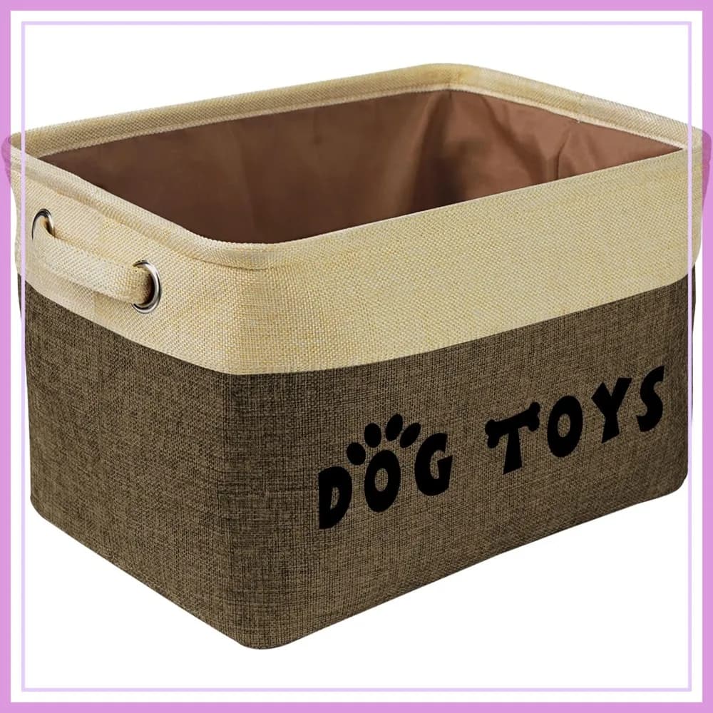 Contenitore Pieghevole per Giocattoli per Cani con Manici, Grande Cesto Portaoggetti per Accessori, Giocattoli, Coperte, Guinzaglio (Marrone, M:15x11x9)