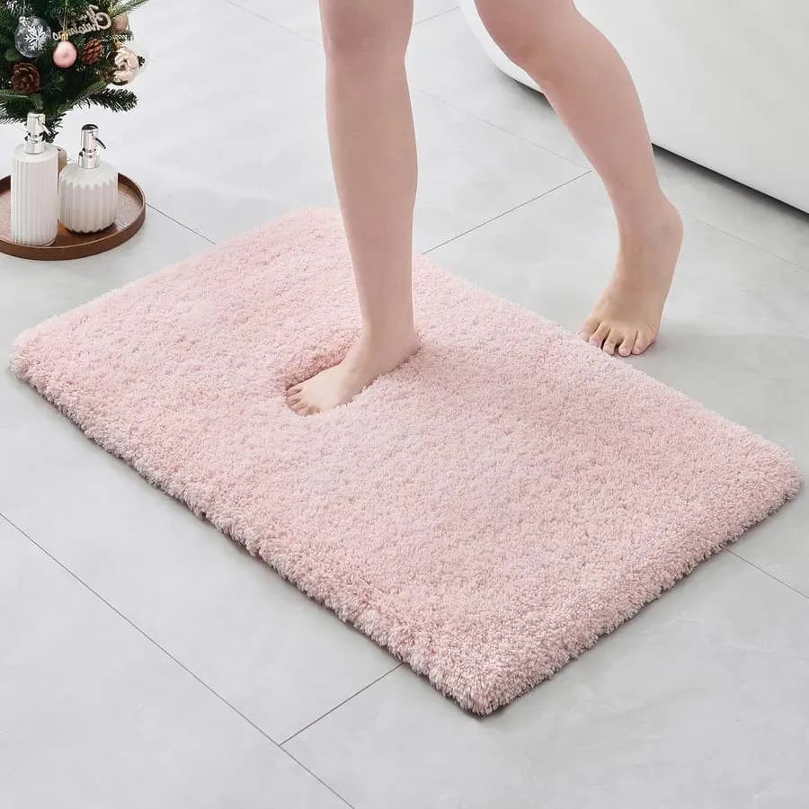 Tappeti da bagno natalizi rosa 36x24, antiscivolo e super assorbenti, extra spessi e morbidi, lavabili, per pavimento, senza perdita di fibre.