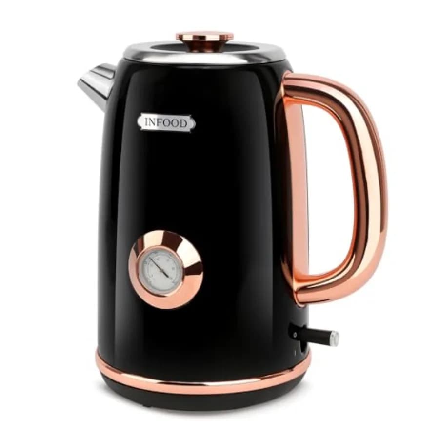 Retro Electric Kettle 1.7L/57oz with Thermometer - 1500W Fast Boiling Stainless Steel Hot Water Tea Kettle, BPA-Free, Cordless,