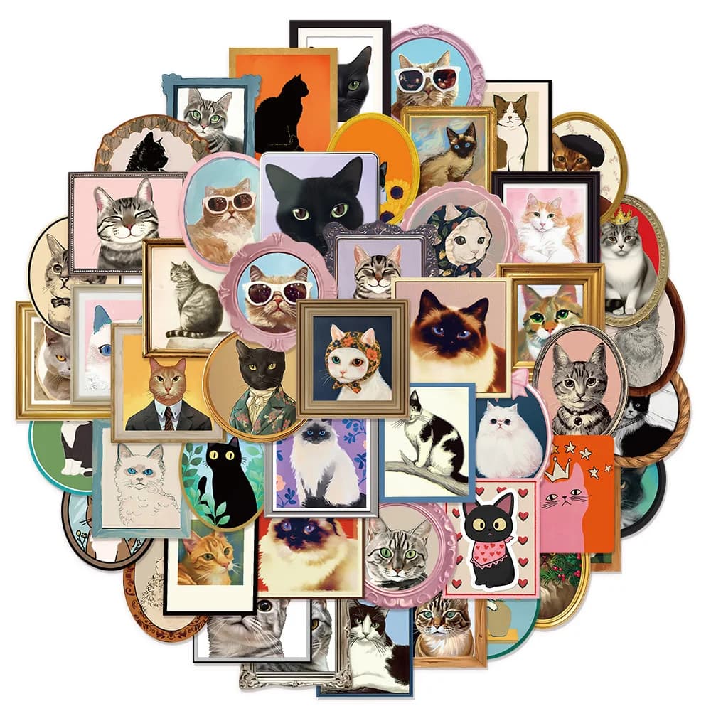 50 Pezzi Adesivi Graffiti con Cornici e Gatti Carini per DIY, Libri, Cover per Telefoni, Quaderni, Tazze, Scrapbook