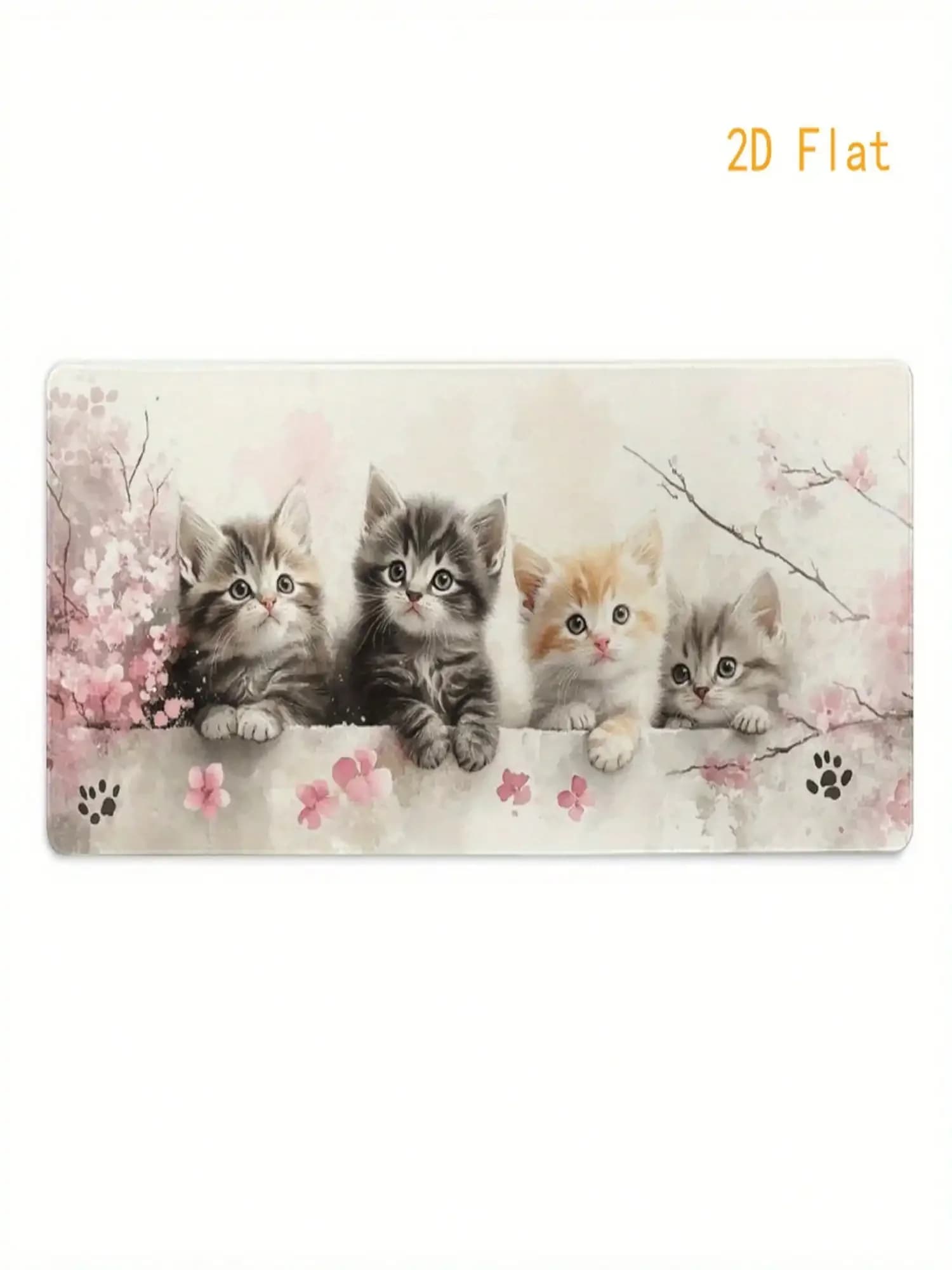 Tappetino per mouse con gatto grande e fiori per PC, laptop e tastiere - Base in gomma antiscivolo, design simpatico con gatto e fiori, lavabile, adorabile accessorio da scrivania, adatto per giochi e uso in ufficio, design piatto 2D.