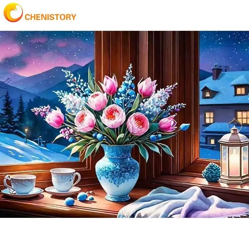 CHENISTORY Pittura Diamante 5d Fiori Vaso Kit Arte Diamante Mosaico Punto Croce Ricamo A Mano Decor Per La Casa Nuovo Arrivo