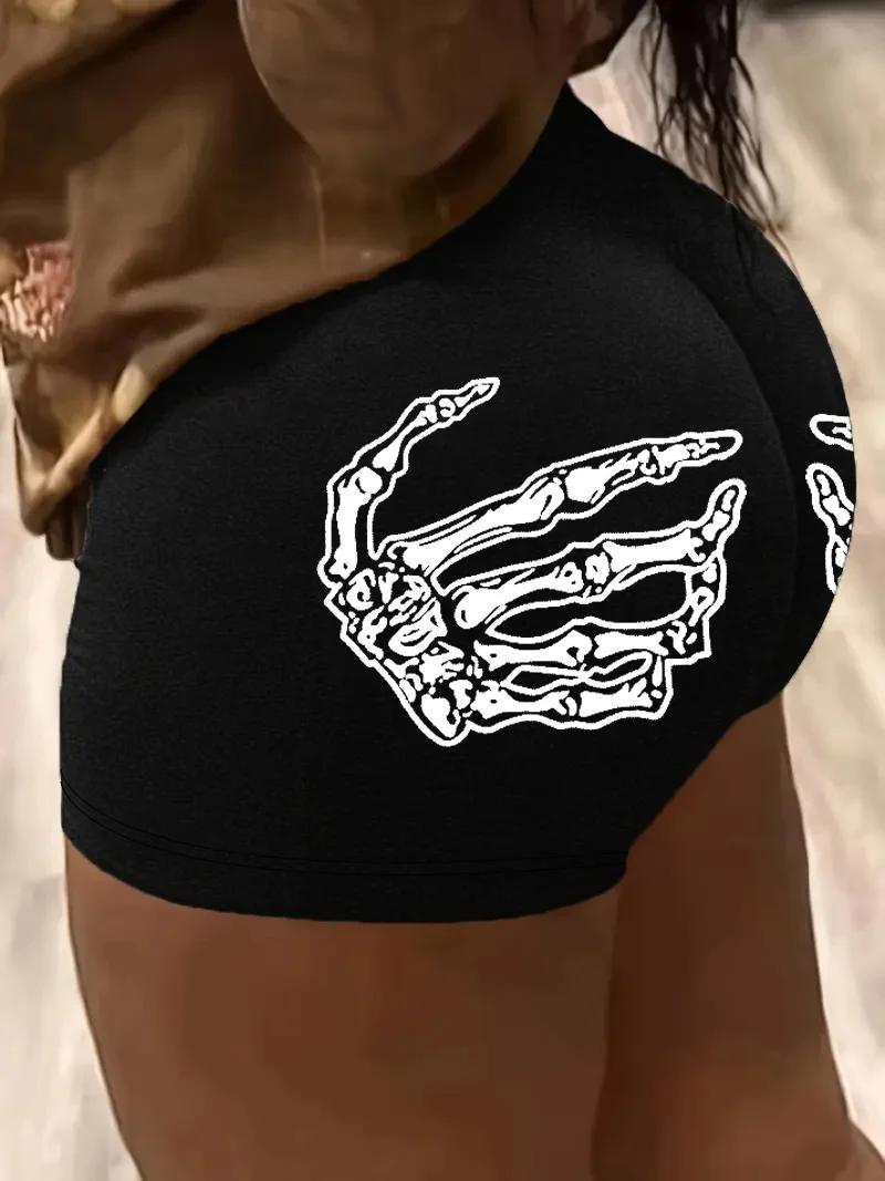 Pantaloncini Sportivi da Ciclismo Neri con Stampa Palma, Shorts Yoga Fitness 3/4, Pantaloni da Allenamento Sexy Modellanti, Pantaloncini da Palestra