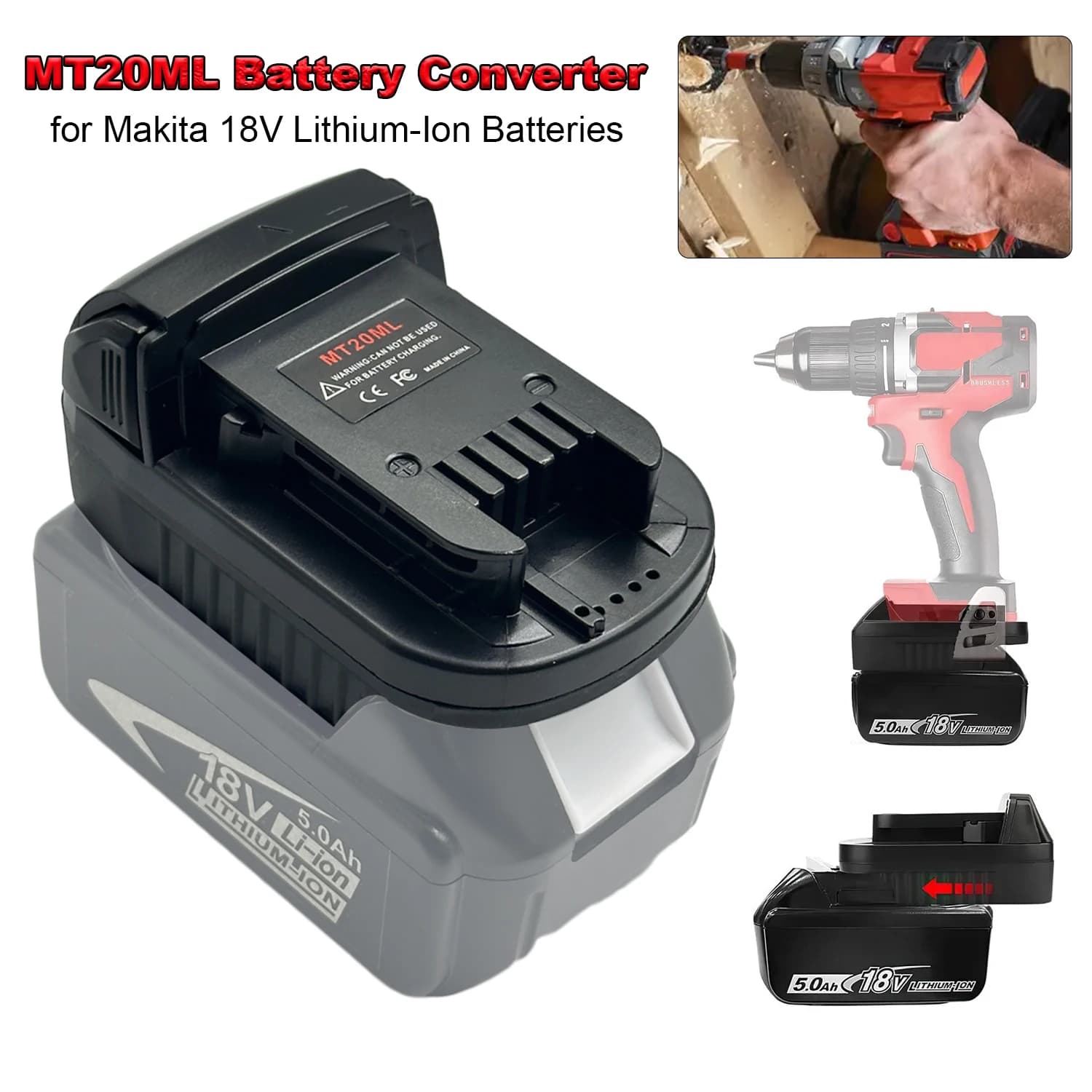 MT20ml Adapter for Makita 18V Li-ion Battery BL1830 BL1860 BL1815 Convert to for Milwaukee Lithium Battery