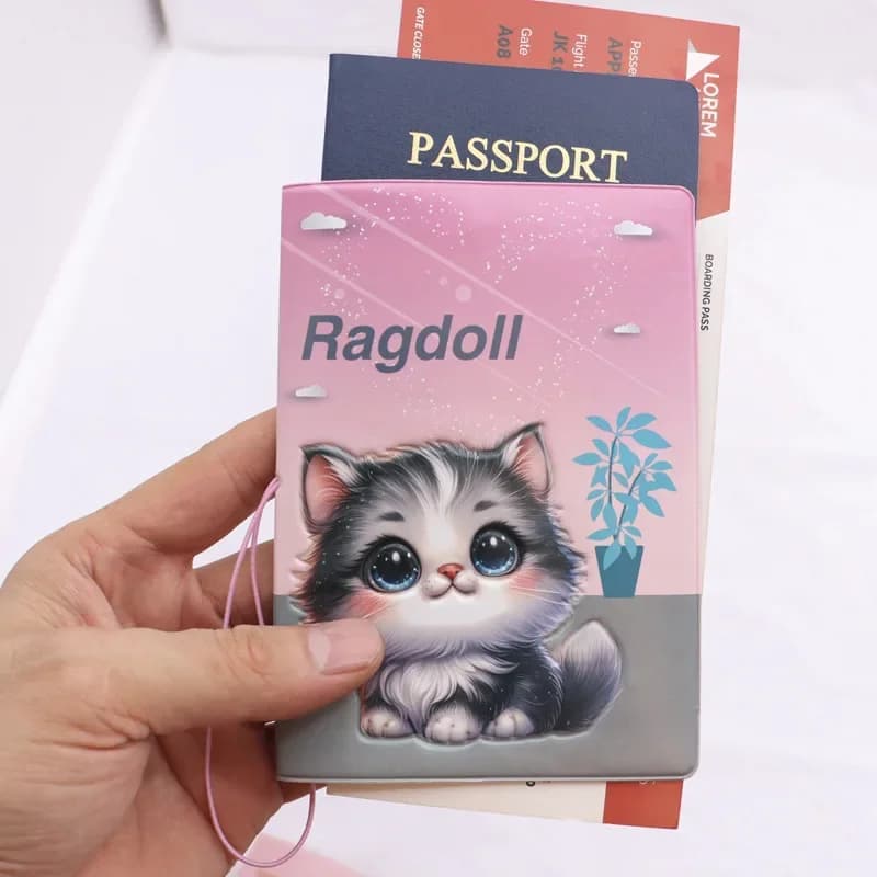 Porta passaporto simpatico gatto per ragazze con slot interno per biglietti per carte per portafoglio da viaggio Custodia protettiva per passaporto in cartone animato