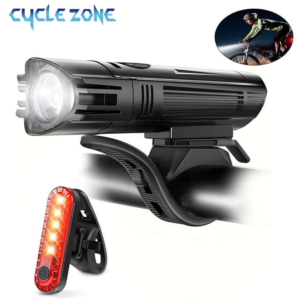 Set di luci per bici Luce anteriore per bici MTB impermeabile Facile da installare Fanale posteriore di avvertimento Set di luci posteriori per fari per bicicletta con ricarica USB