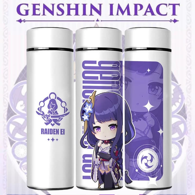 Genshin Impact Thermo Bottle Display della temperatura in acciaio inossidabile Tazza da caffè con acqua isolata Simpatico fiaschetta per vuoto Anime Beelzebul