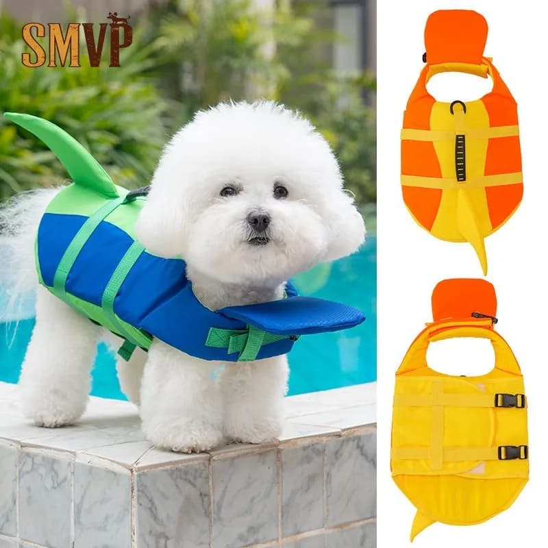 Dog Life Jacket with Handle Leash Ring Fish Tail Design Pet Float Vest for Swimming Boating Outdoor Water Sports Pet Clothes