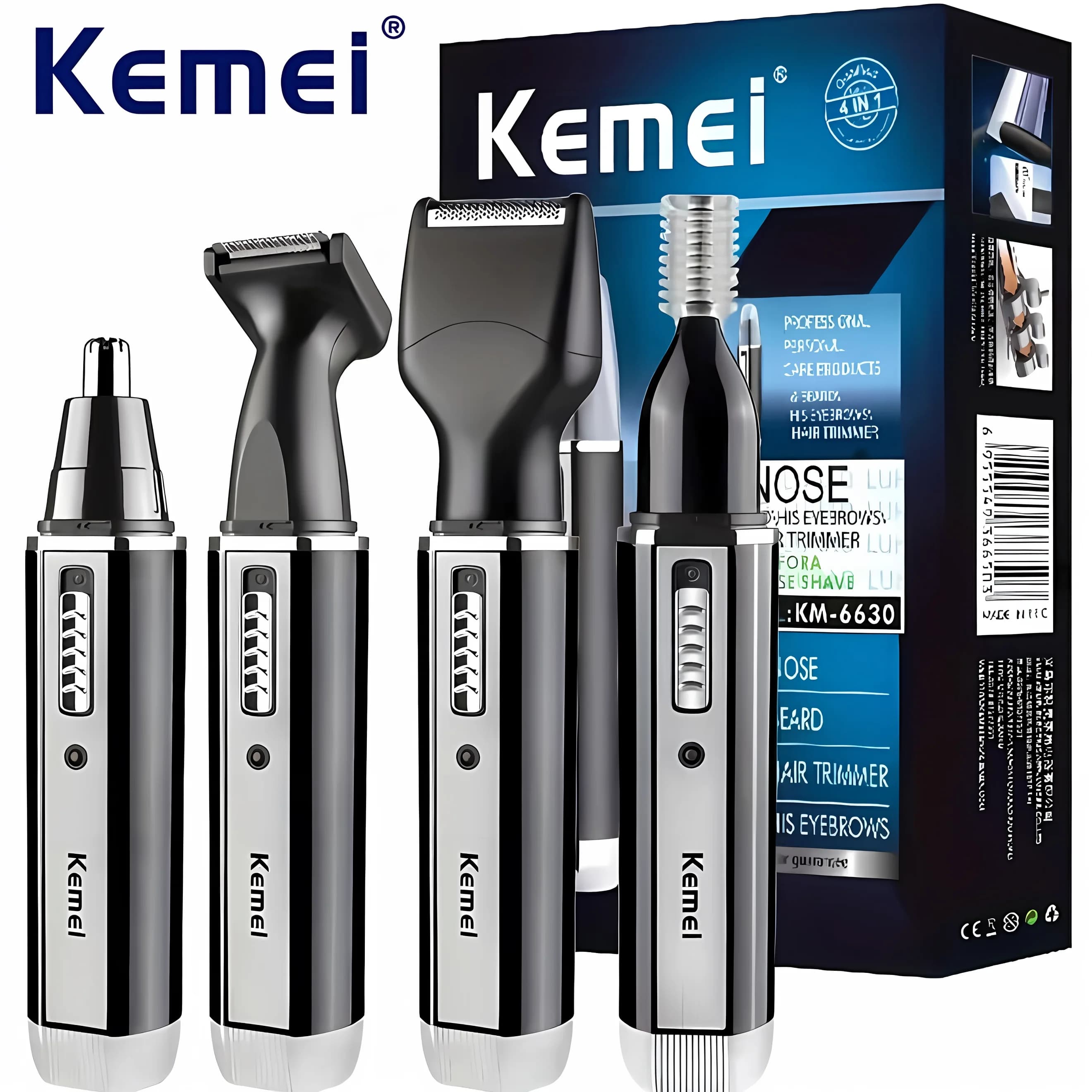 Kemei KM-6630 4 in 1 Naso Eyebrow Hair Barba Trimmer Rechargeable Electric Razor Naso Ear Trimmer with cutting temple for men