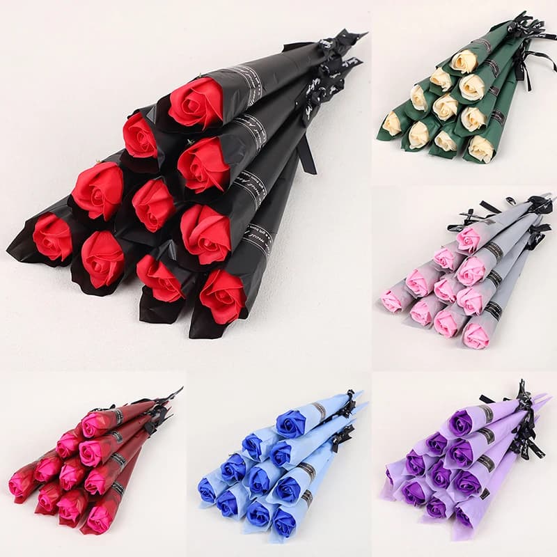 5-20 pezzi di sapone rosa fiore artificiale regalo di San Valentino matrimonio bouquet di fiori fai da te regalo di festa di compleanno per gli ospiti rosa eterna