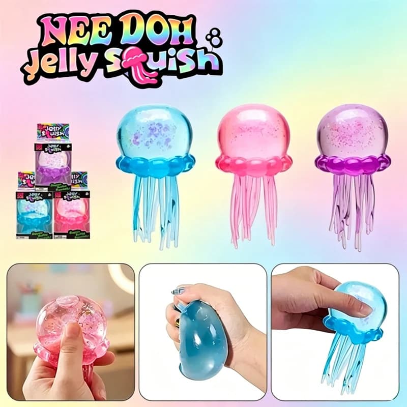 Trending NeeDoh Jellyfish & Cube Squish Toy, Soft Jelly Squeeze Stress Relief Fidget Toy, Sensory for Kids& Adults blindbox toy