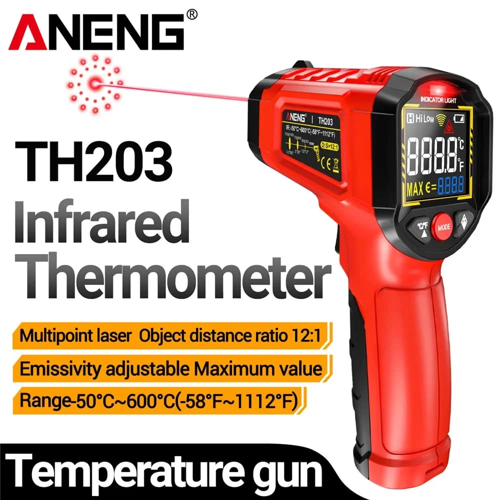 Infrared Thermometer -50~600 °C Digital Temperature Meter Contactless Pirometer IR Igrometer Industrial Instrument ANENG TH203