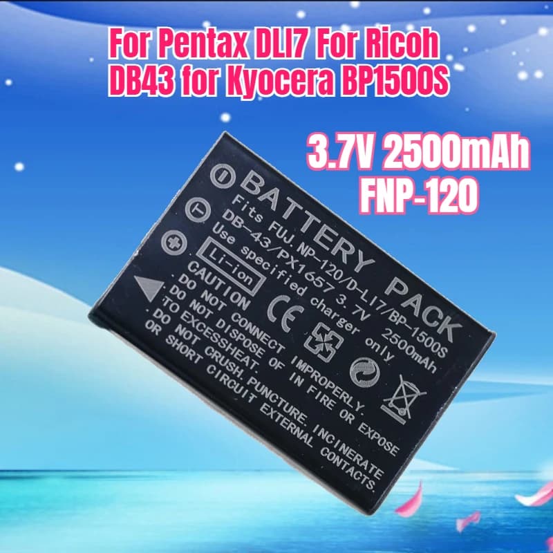 Battery 3.7V 2500mAh Compatible with FNP-120 for Pentax DLI7, Ricoh DB43, Kyocera BP1500S, Battery for Camera NP120
