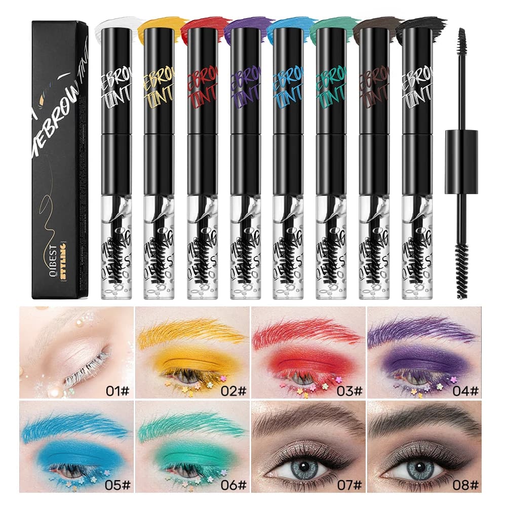 QIBEST Double End Colored Eyebrow Cream Mascara Eyebrow Gel waterproof and sweat resistant Sapone Permanent Makeup Eyebrow Cream Colorful