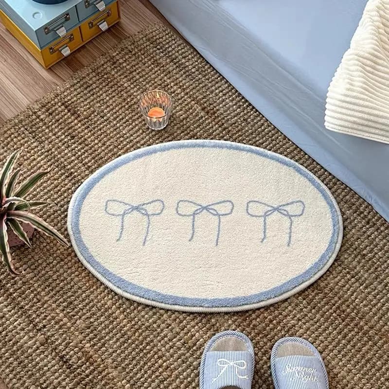 Tappeto rotondo in finto cashmere assorbente per camera da letto, tappetino da terra per porta, stile INS