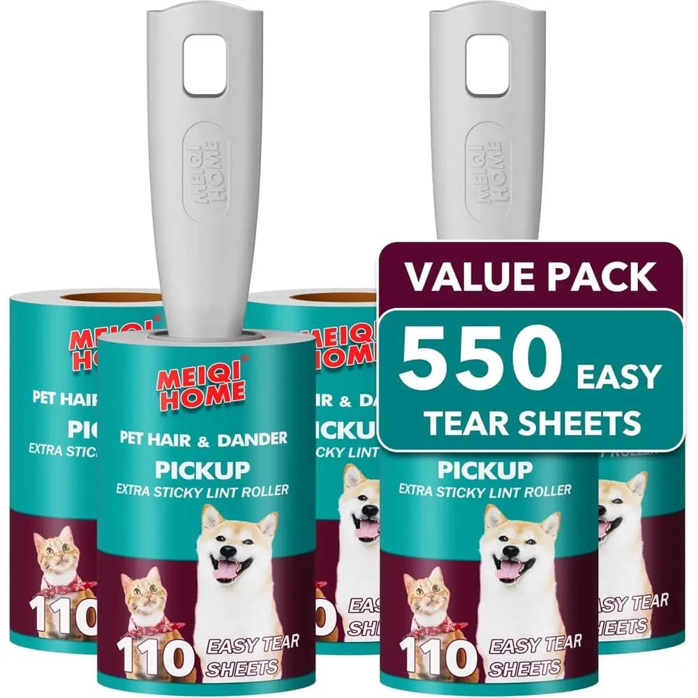 Set di Rulli Adesivi Extra Forti, 550 Fogli, Doppio Manico, Rimuovi Peli di Animali Domestici Portatile per Vestiti, Mobili e Tappeti