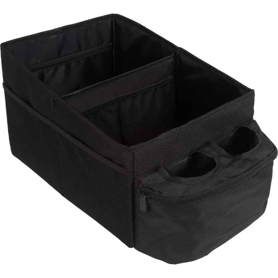 Backseat Car Organizer - Collapsible Car Storage Box with Cupholders and Partitions for Front or Back Seat Road Trip Essentials