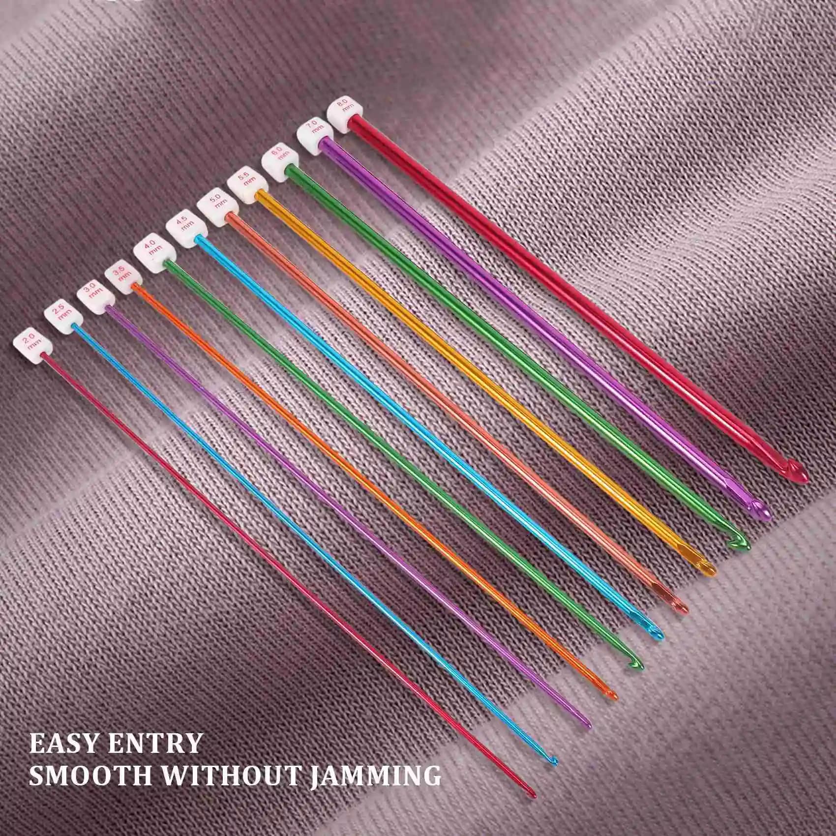 [HOT!A34R】 11Pcs 10.6" Multicolour Aluminum TUNISIAN AFGHAN Crochet Hook Knit Needles Set 2-8Mm