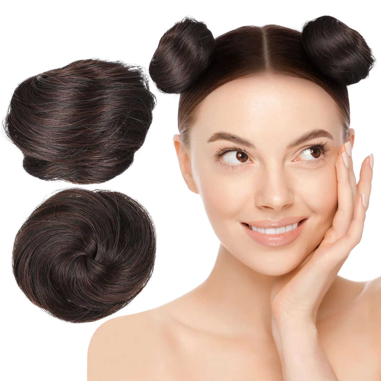2Pcs Hair Bun Claw Clips Fake Hair Bun Extensions Clip on Space Buns Lightweight for Women Clip in Space Buns