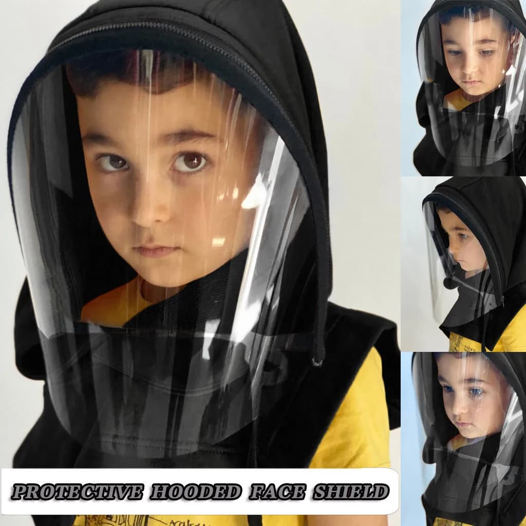Equipaggiamento protettivo per bambini Maschera completa Protezione trasparente per il viso Protezione esterna con cappuccio Per andare a scuola Pendolarismo Giocare