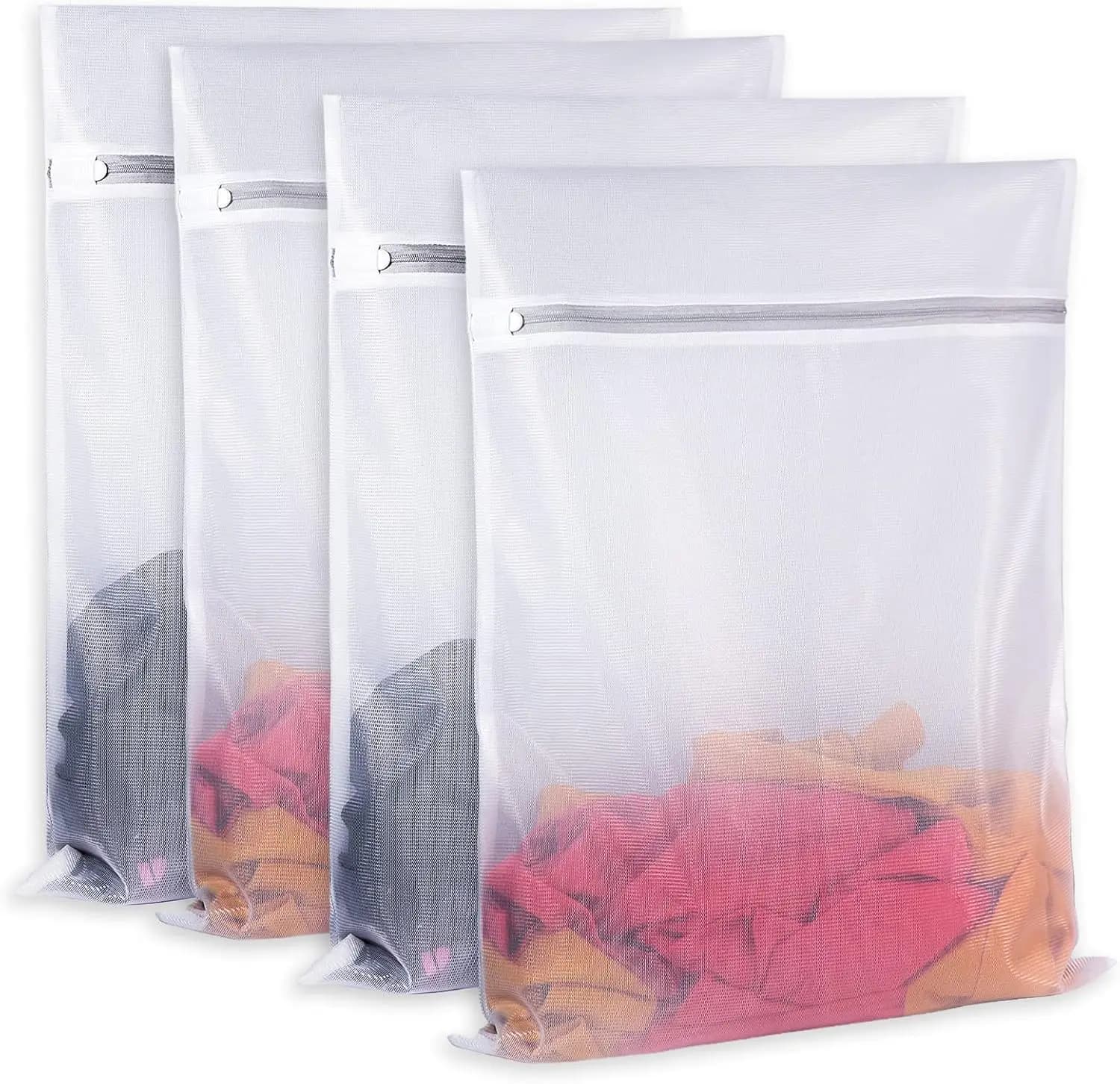 Sacchetti per bucato in rete, confezione da 4, grandi 16x20 pollici, sacchetti per lavaggio a rete fine per capi delicati, lingerie e altro ancora
