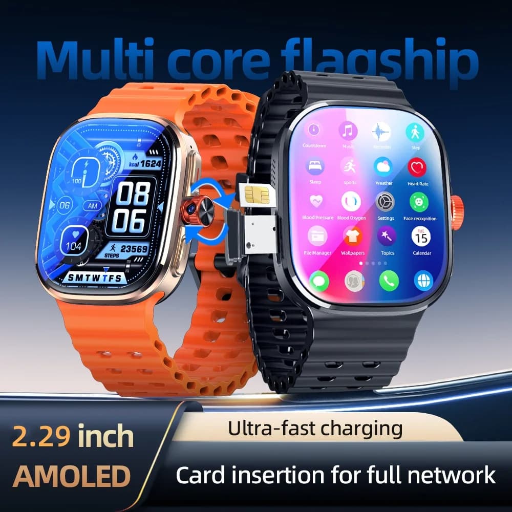 Smartwatch S12 per Uomo con WIFI, Touch ID, NFC, Fotocamera Rotante, Sblocco con Impronta Digitale, Slot per SIM, Videochiamata