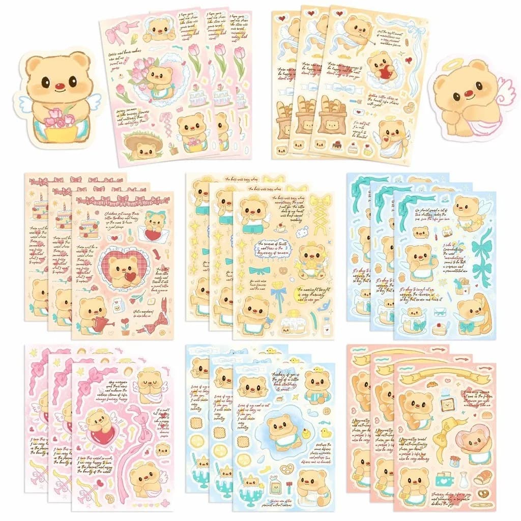 8 Fogli di Adesivi Impermeabili Butter Bear per Biciclette, Quaderni, Astucci, Decorazioni e Adesivi Golden Memory